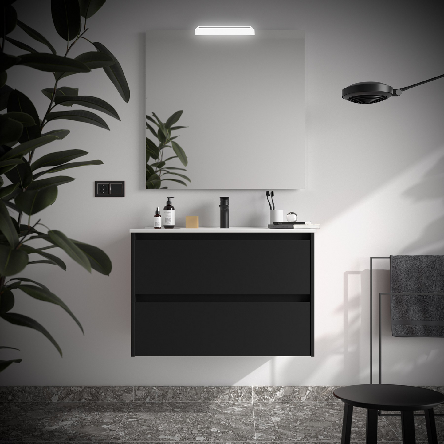 Badkamer meubelset Salgar Noja 80cm 2 laden zwart mat