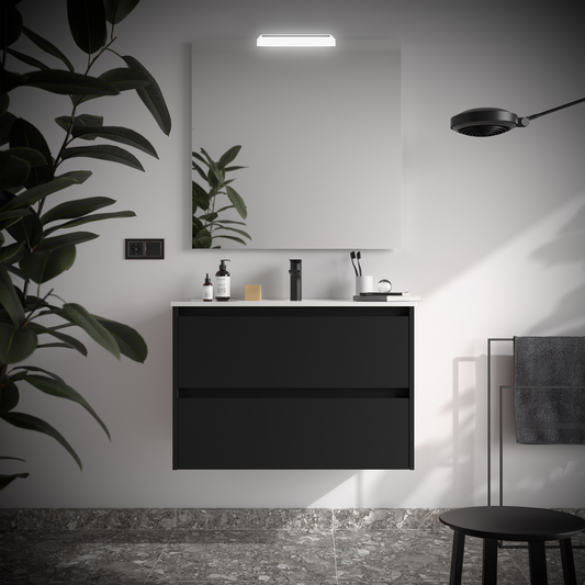 Badkamer meubelset Salgar Noja 80cm 2 laden zwart mat