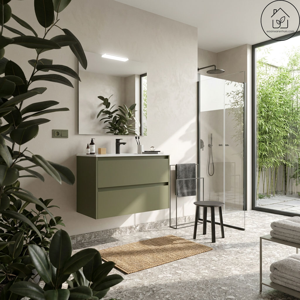 Badkamer meubelset Salgar Noja 80cm 2 laden groen mat