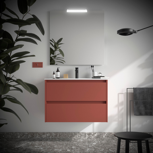 Badkamer meubelset Salgar Noja 80cm 2 laden rood mat