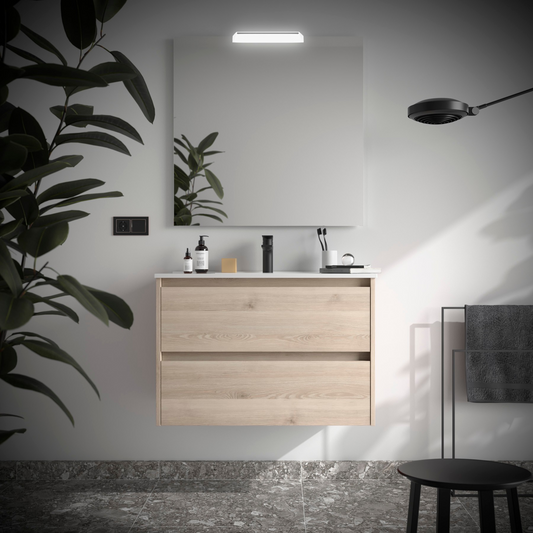 Badkamer meubelset Salgar Noja 80cm 2 laden licht eiken