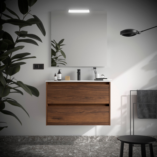 Badkamer meubelset Salgar Noja 80cm 2 laden walnoot