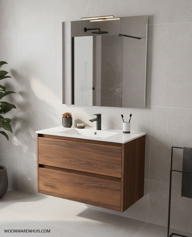 Badkamer meubelset Salgar Noja 80cm 2 laden walnoot