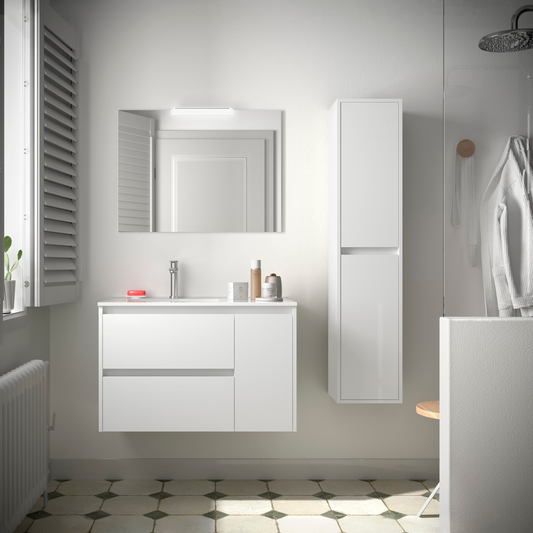 Badkamer meubelset Salgar Noja 85cm 2 laden en 1 deur recht wit hoogglans