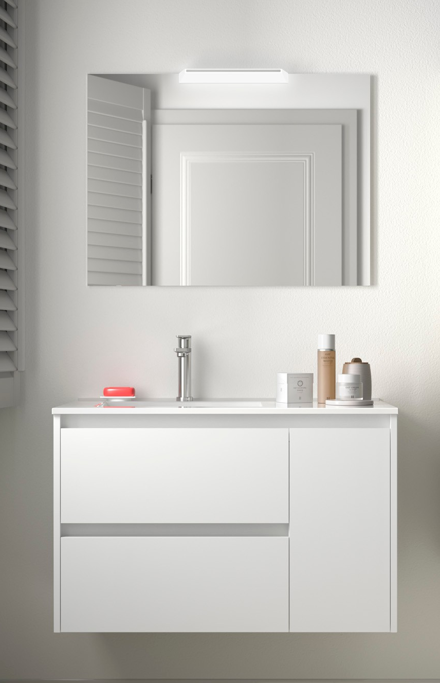 Badkamer meubelset Salgar Noja 85cm 2 laden en 1 deur recht wit hoogglans
