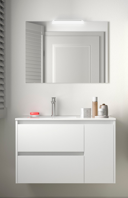 Badkamer meubelset Salgar Noja 85cm 2 laden en 1 deur recht wit hoogglans