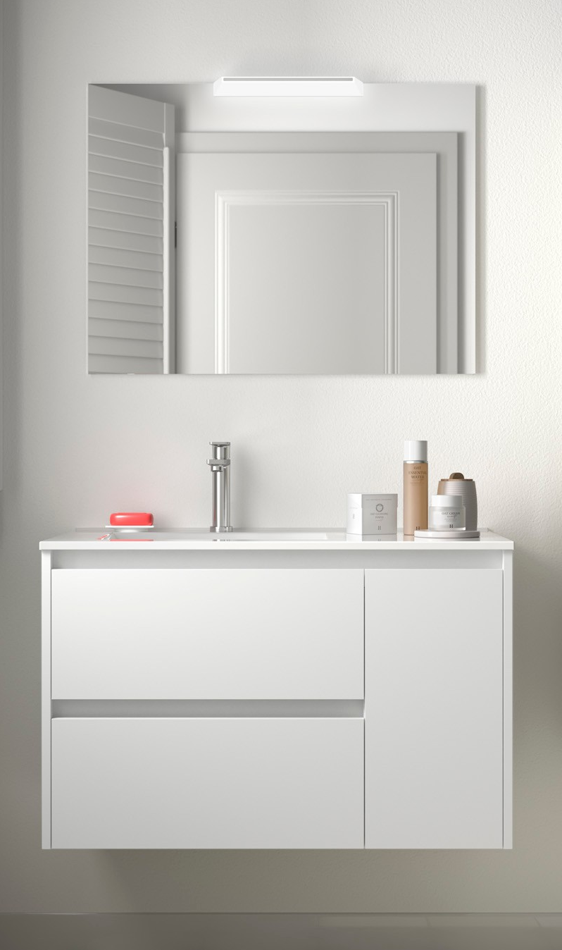Badkamer meubelset Salgar Noja 85cm 2 laden en 1 deur recht wit mat