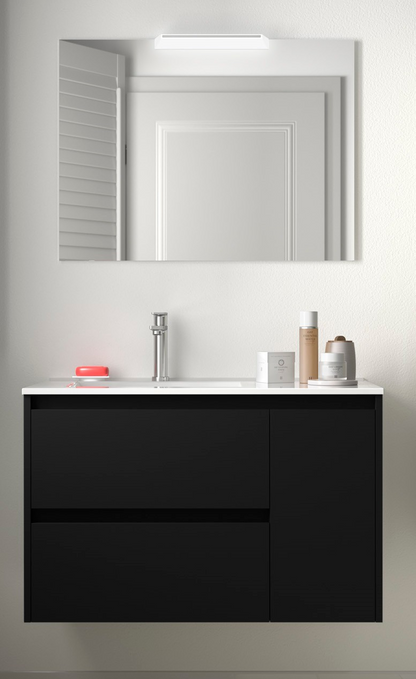 Badkamer meubelset Salgar Noja 85cm 2 laden en 1 deur recht zwart mat