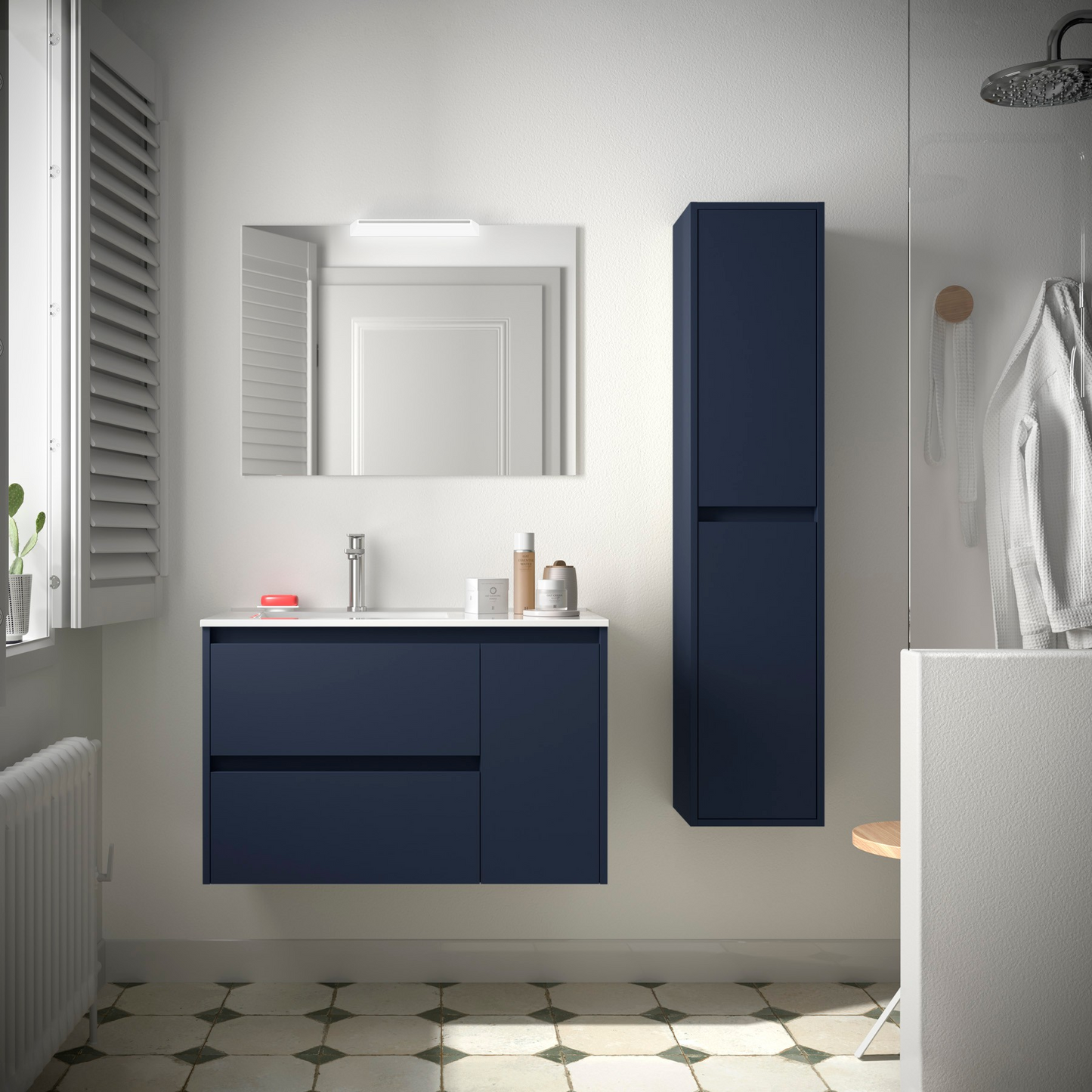 Badkamer kolomkast Salgar Noja 140cm blauw mat