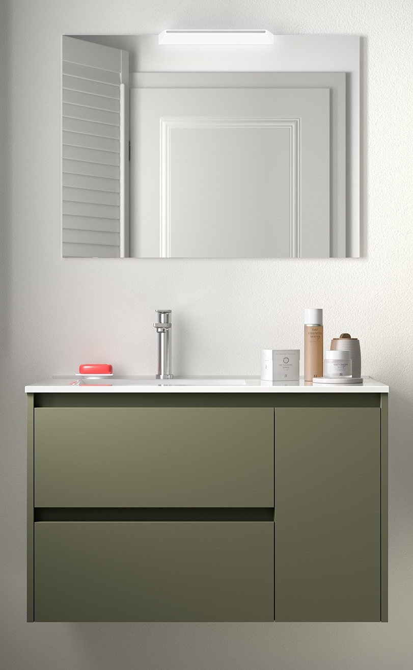 Badkamer meubelset Salgar Noja 85cm 2 laden en 1 deur recht groen mat