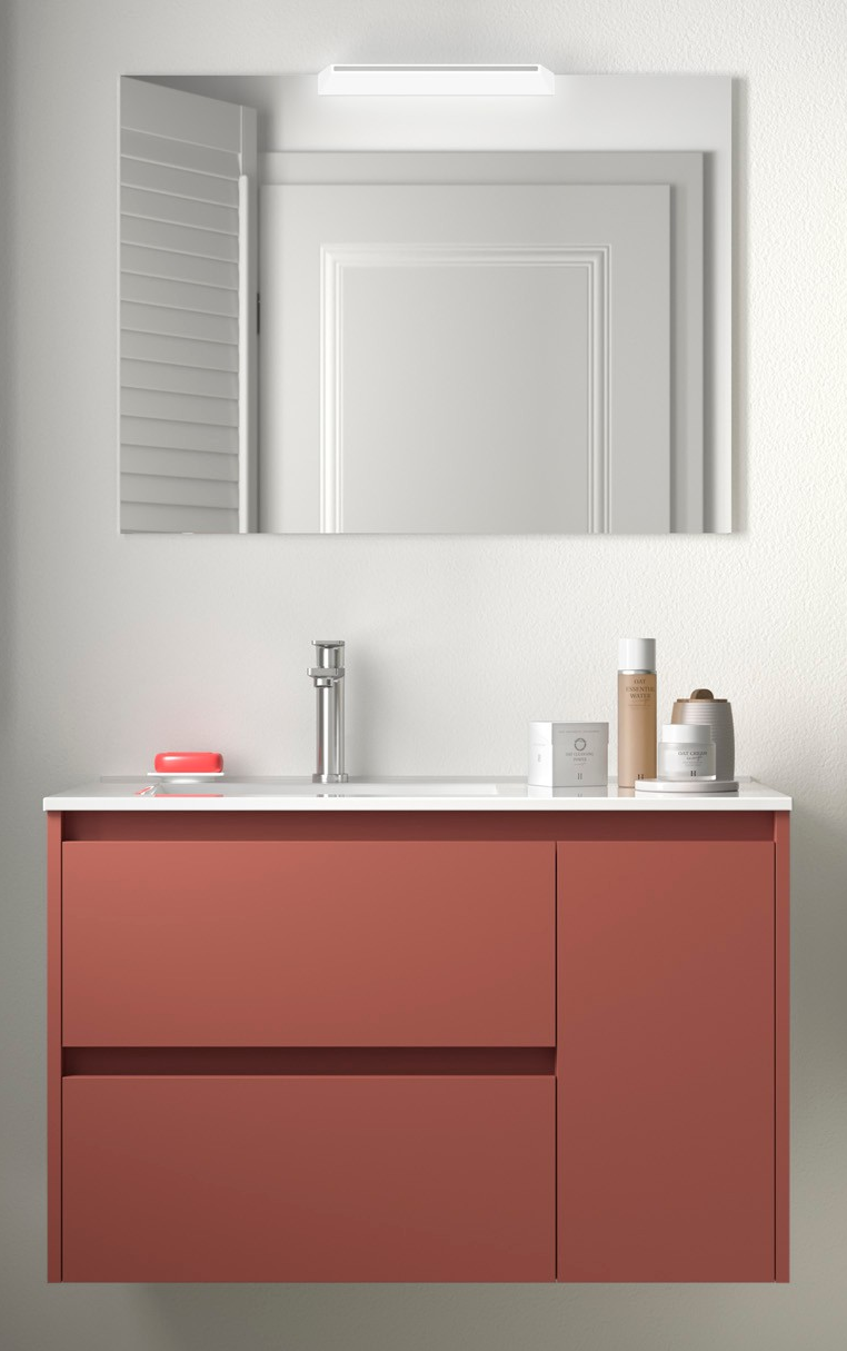 Badkamer meubelset Salgar Noja 85cm 2 laden en 1 deur recht rood mat