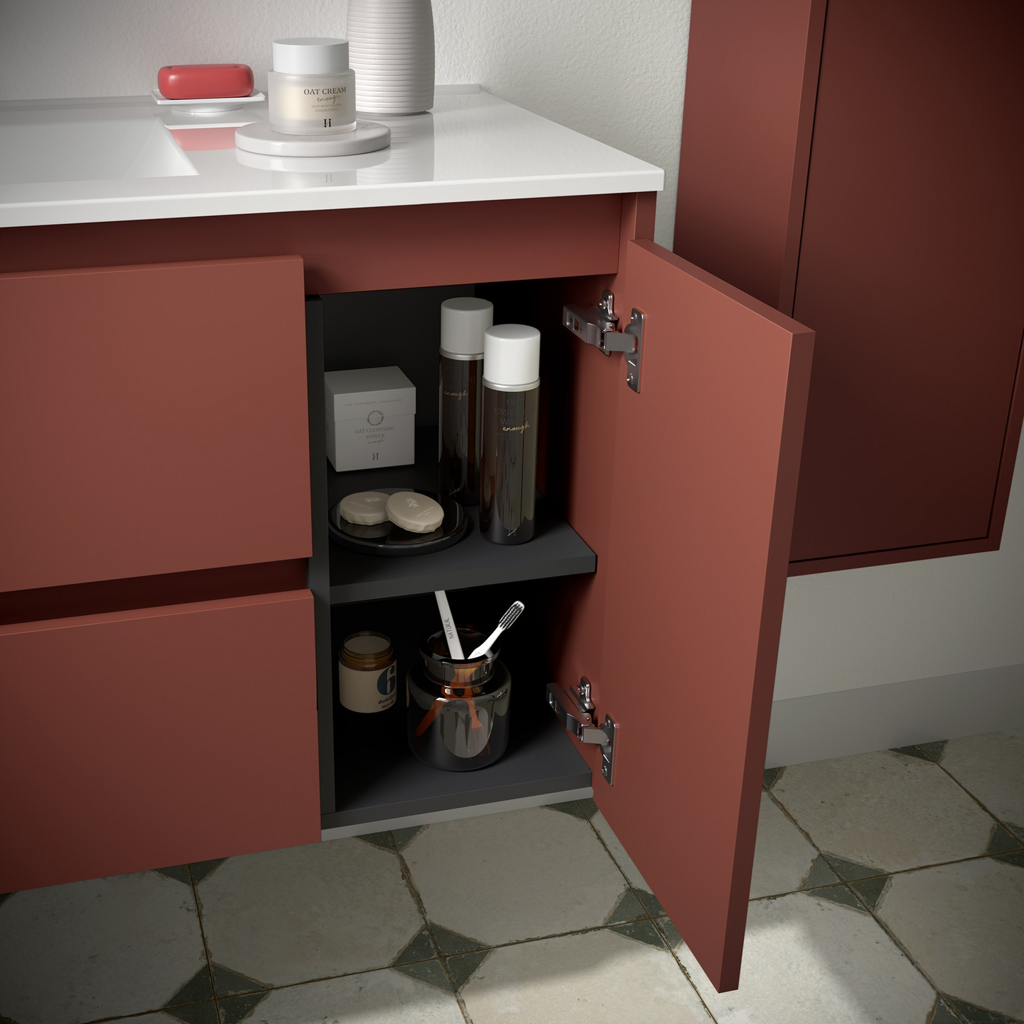 Badkamer meubelset Salgar Noja 85cm 2 laden en 1 deur recht rood mat