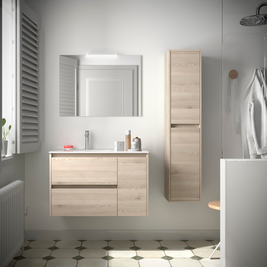 Badkamer meubelset Salgar Noja 85cm 2 laden en 1 deur recht licht eiken