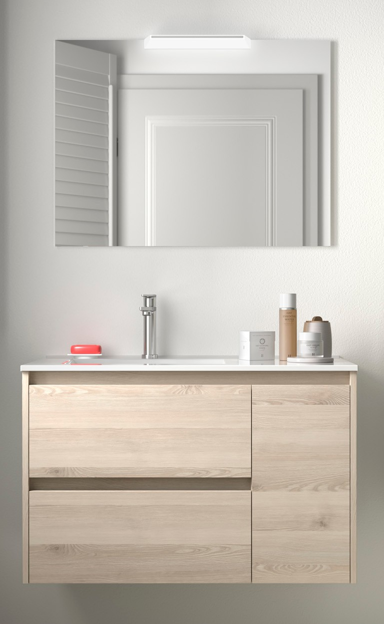 Badkamer meubelset Salgar Noja 85cm 2 laden en 1 deur recht licht eiken