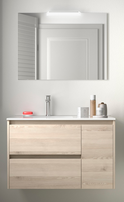 Badkamer meubelset Salgar Noja 85cm 2 laden en 1 deur recht licht eiken