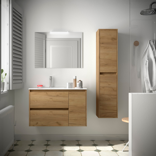 Badkamer meubelset Salgar Noja 85cm 2 laden en 1 deur recht afrikaans eiken