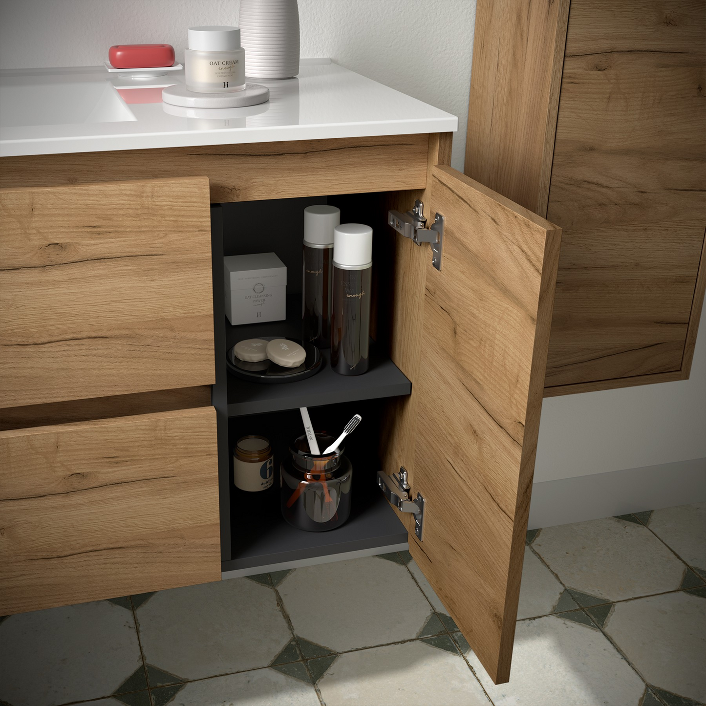 Badkamer meubelset Salgar Noja 85cm 2 laden en 1 deur recht afrikaans eiken