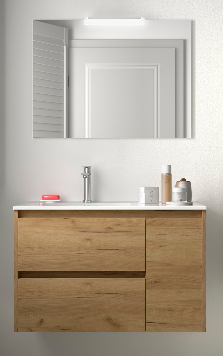 Badkamer meubelset Salgar Noja 85cm 2 laden en 1 deur recht afrikaans eiken