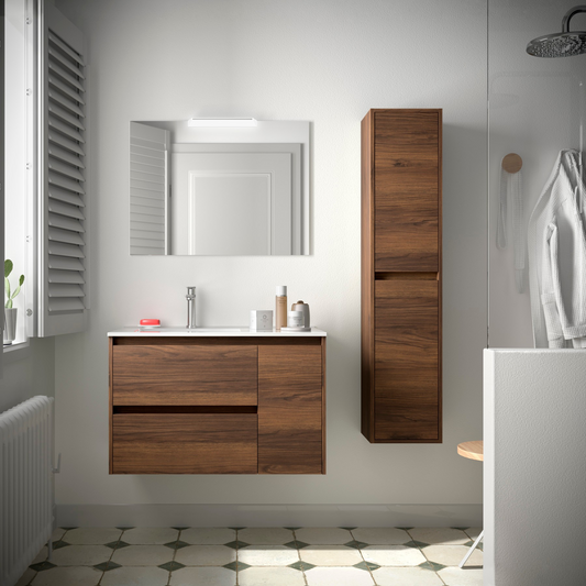 Badkamer meubelset Salgar Noja 85cm 2 laden en 1 deur recht walnoot