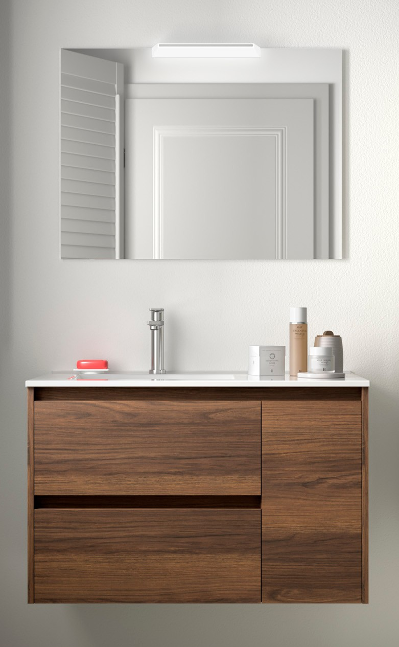 Badkamer meubelset Salgar Noja 85cm 2 laden en 1 deur recht walnoot