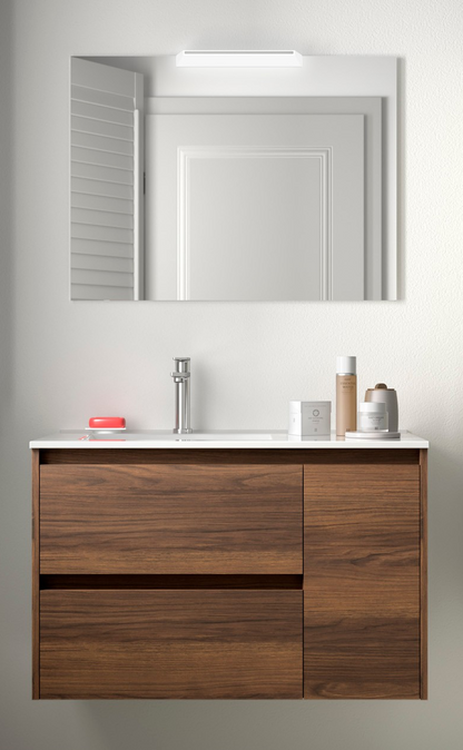 Badkamer meubelset Salgar Noja 85cm 2 laden en 1 deur recht walnoot