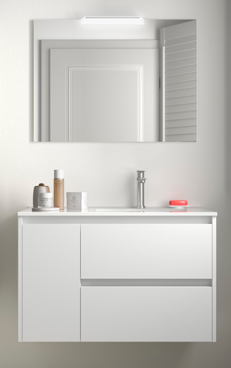 Badkamer meubelset Salgar Noja 85cm 2 laden en 1 deur links wit mat