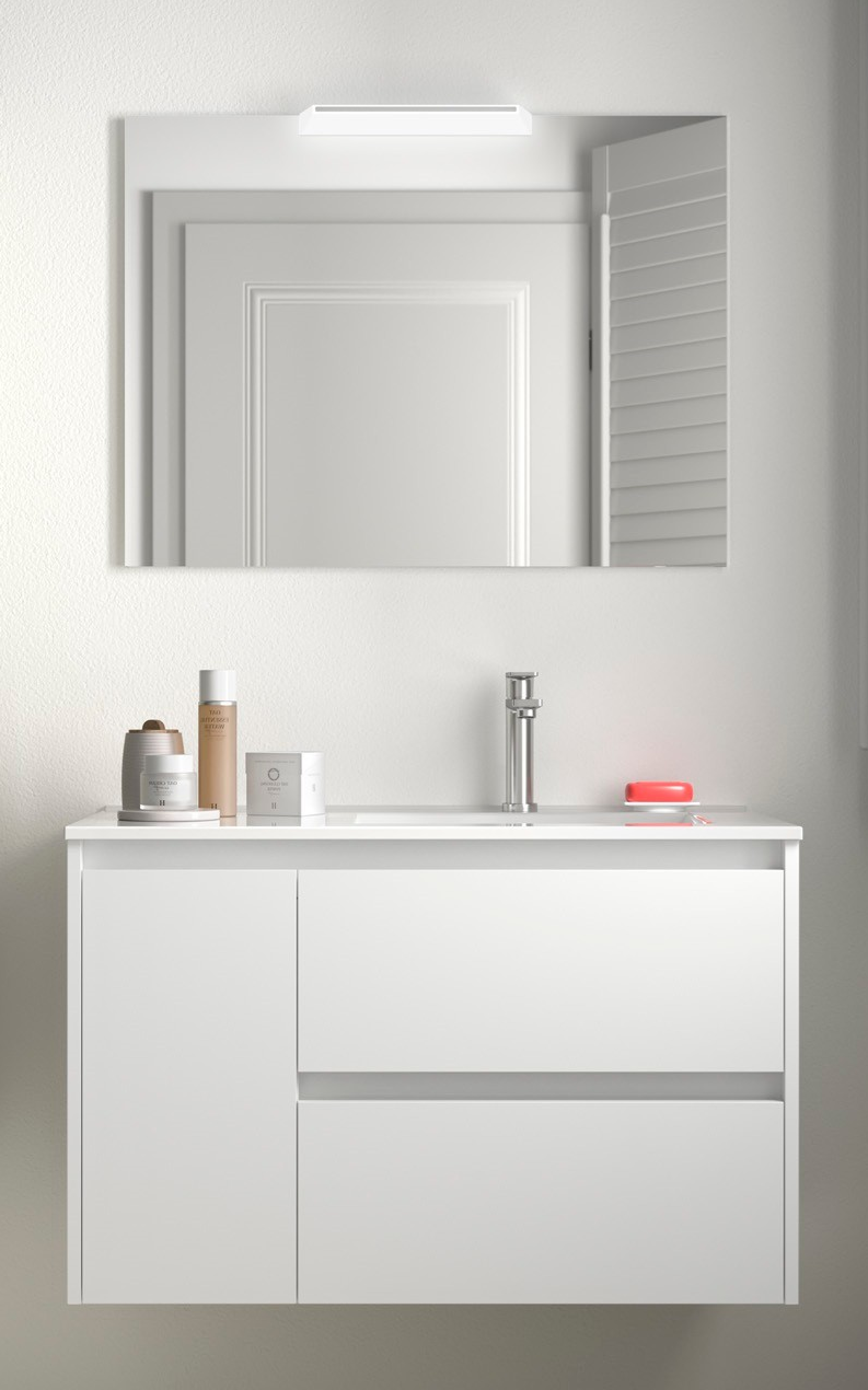 Badkamer meubelset Salgar Noja 85cm 2 laden en 1 deur links wit hoogglans