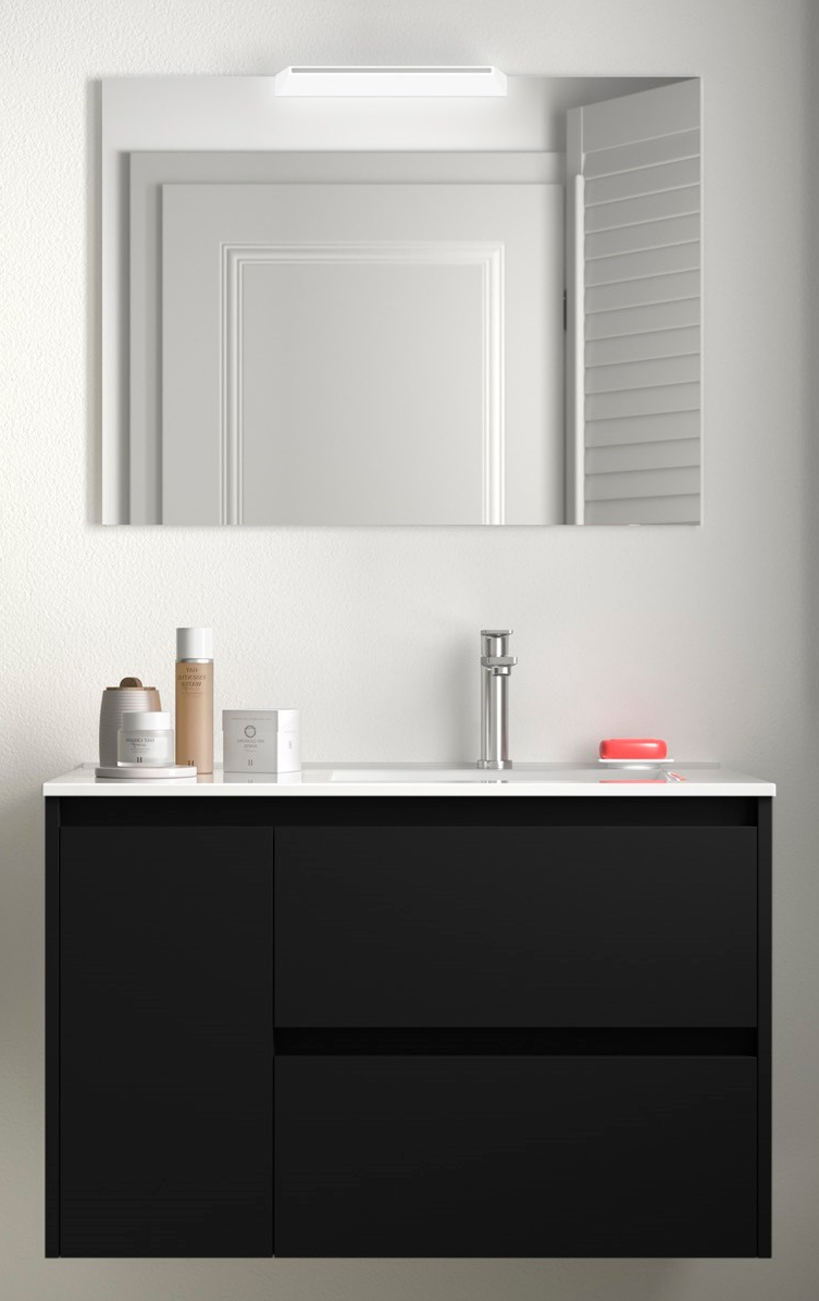 Badkamer meubelset Salgar Noja 85cm 2 laden en 1 deur links zwart mat