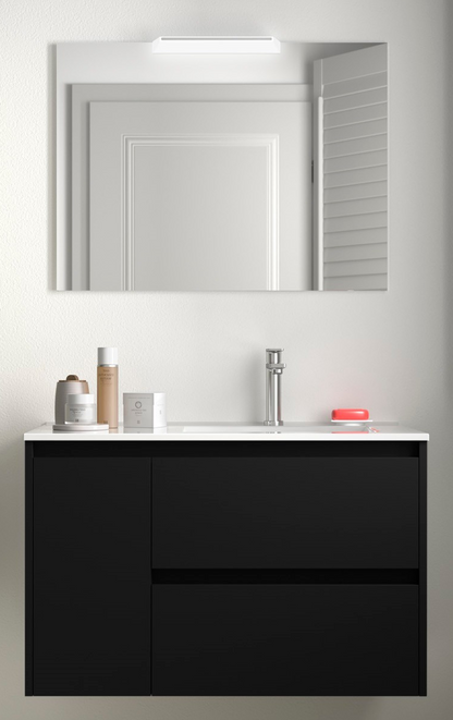 Badkamer meubelset Salgar Noja 85cm 2 laden en 1 deur links zwart mat