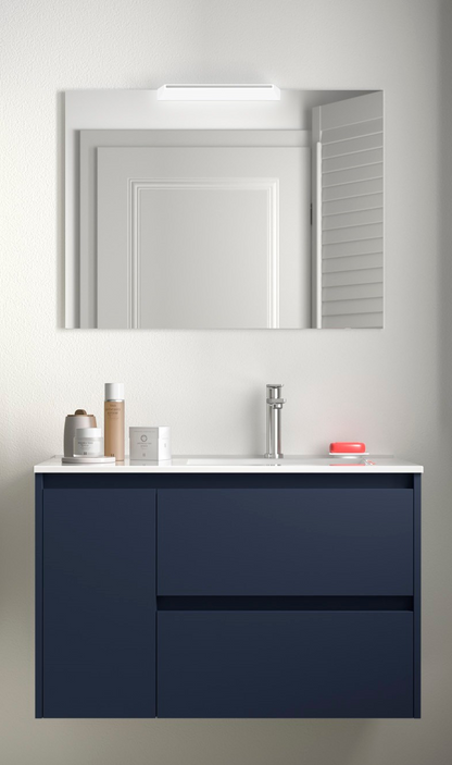 Badkamer meubelset Salgar Noja 85cm 2 laden en 1 deur links blauw mat