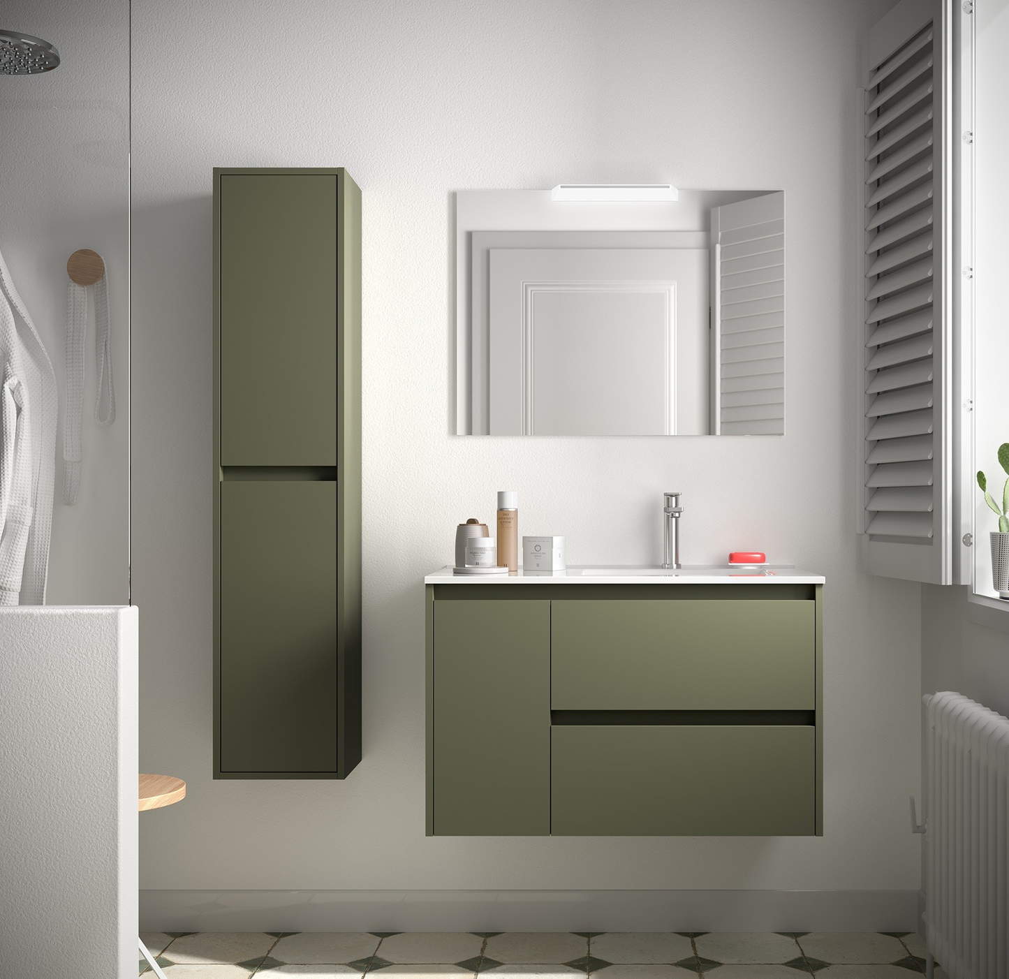 Badkamer meubelset Salgar Noja 85cm 2 laden en 1 deur links groen mat