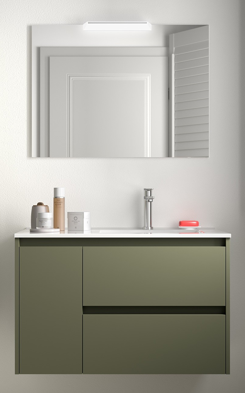 Badkamer meubelset Salgar Noja 85cm 2 laden en 1 deur links groen mat