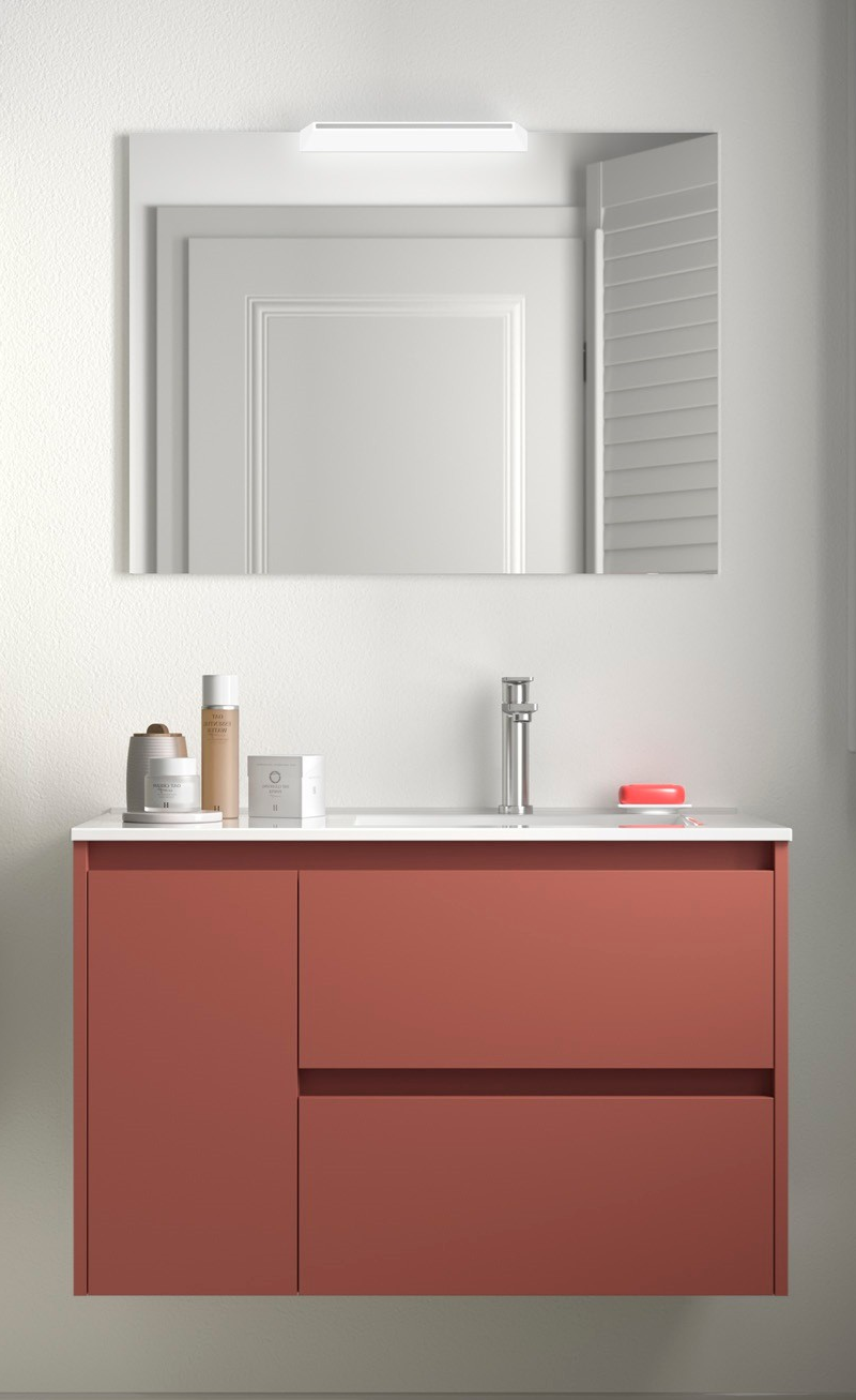 Badkamer meubelset Salgar Noja 85cm 2 laden en 1 deur links rood mat