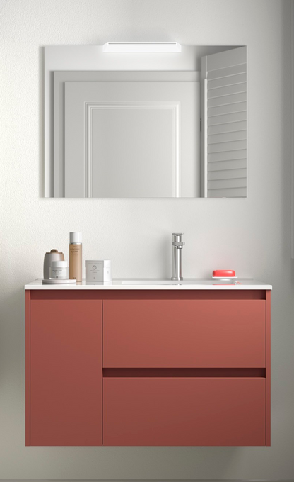 Badkamer meubelset Salgar Noja 85cm 2 laden en 1 deur links rood mat