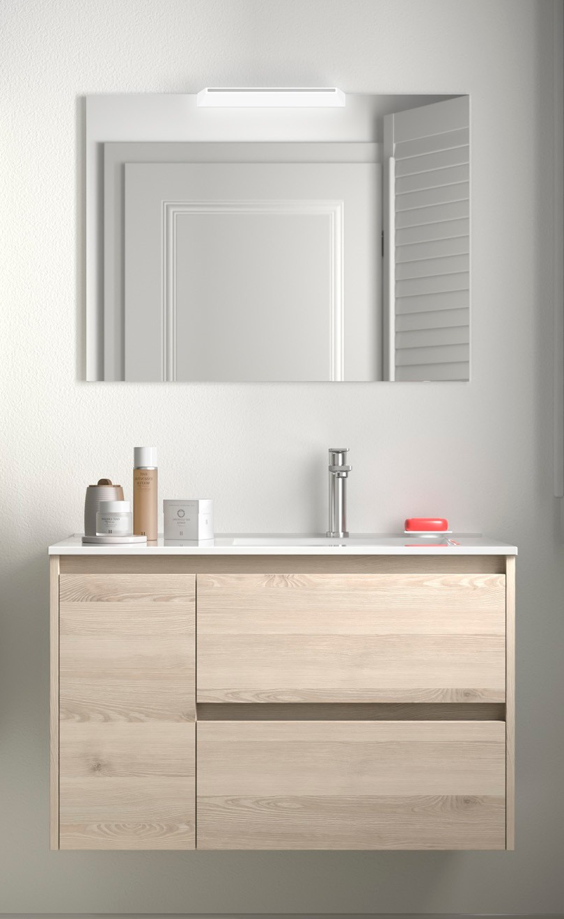 Badkamer meubelset Salgar Noja 85cm 2 laden en 1 deur links naturel eiken