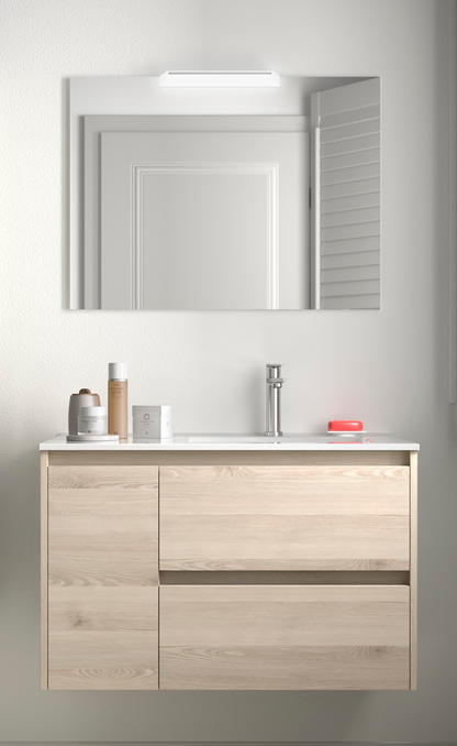 Badkamer meubelset Salgar Noja 85cm 2 laden en 1 deur links naturel eiken