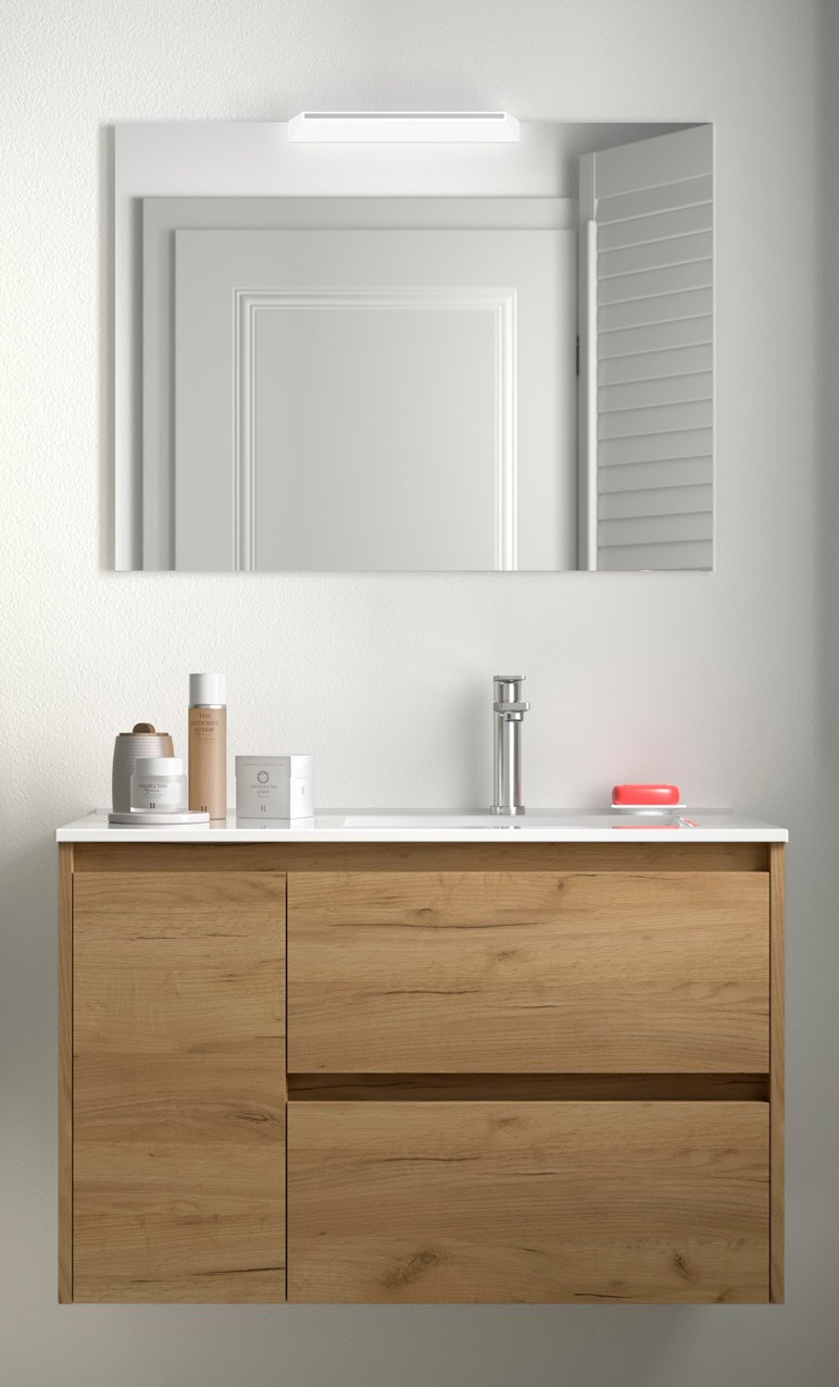 Badkamer meubelset Salgar Noja 85cm 2 laden en 1 deur links afrikaans eiken