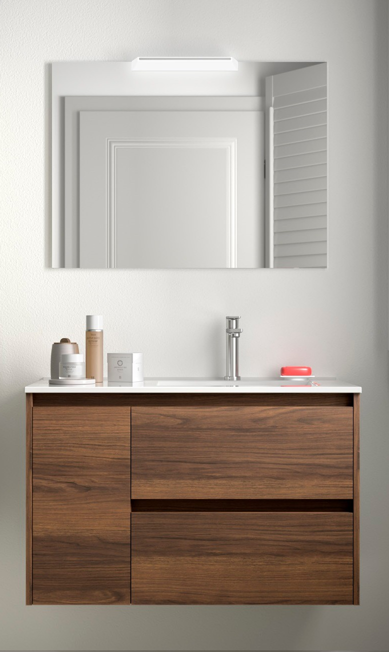 Badkamer meubelset Salgar Noja 85cm 2 laden en 1 deur links walnoot