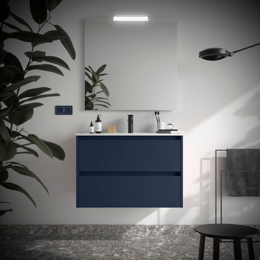 Badkamer meubelset Salgar Noja 80cm 2 laden blauw mat