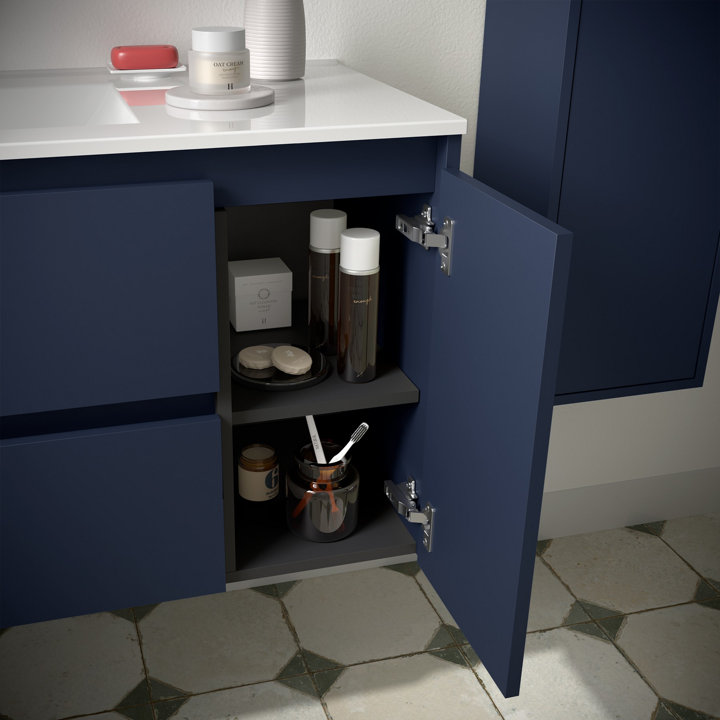 Badkamer meubelset Salgar Noja 85cm 2 laden en 1 deur recht blauw mat