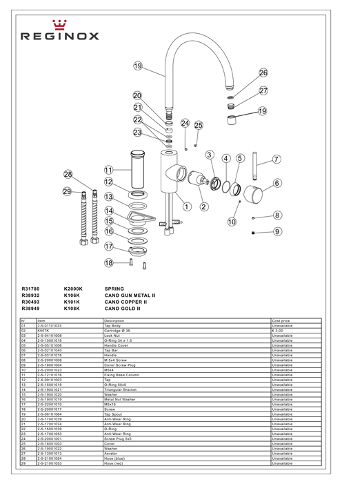 Keukenmengkraan Reginox Cano Gold II in PVD goud