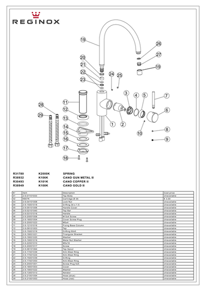 Keukenmengkraan Reginox Cano Gold II in PVD goud
