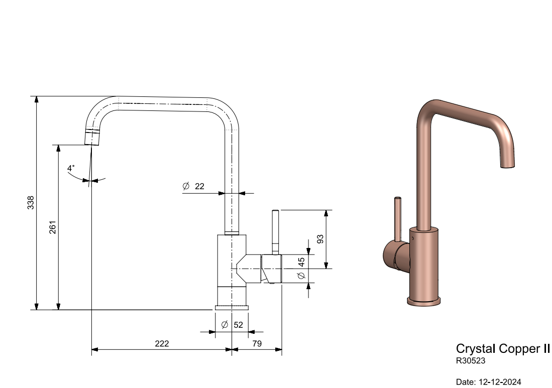 Keukenmengkraan Reginox Crystal Copper II in PVD koper