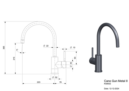 Keukenmengkraan Reginox Cano Gunmetal II in PVD gunmetal grijs