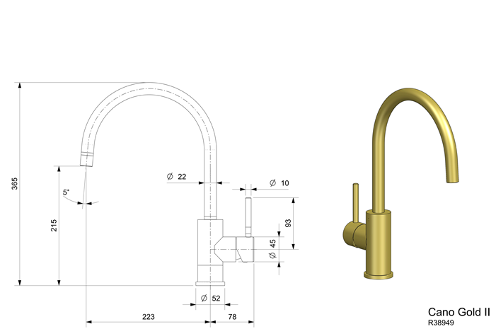 Keukenmengkraan Reginox Cano Gold II in PVD goud