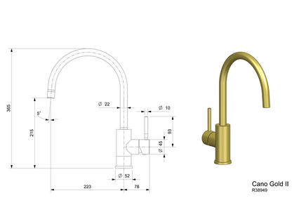 Keukenmengkraan Reginox Cano Gold II in PVD goud