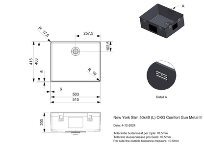 Keukenspoelbak Reginox New York Slim 50x40 cm Gunmetal II in PVD gunmetal grijs