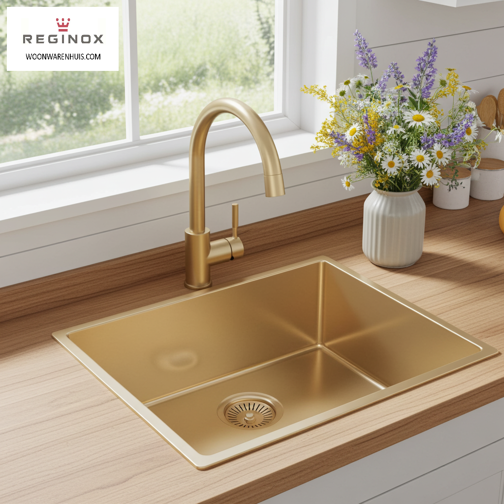 Keukenspoelbak Reginox New York Slim 50x40 cm Gold II in PVD gold