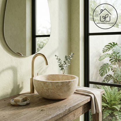 Opbouw waskom Differnz Boomer rond 21cm marmer beige