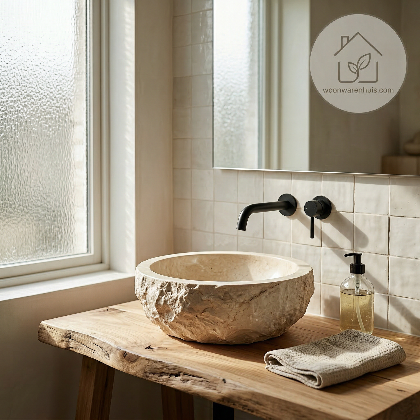 Opbouw waskom Differnz Asti rond 38cm marmer beige